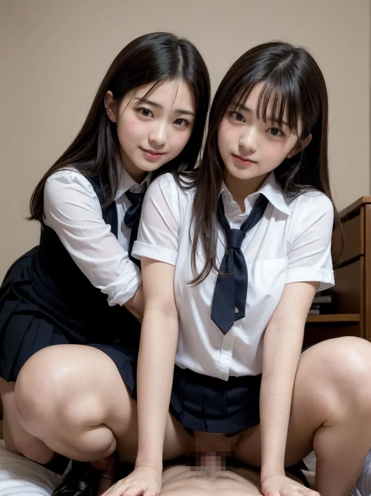 女子校生ハーレム3P！深夜のホテルでセックスしまくり♪【超リアルCG集】