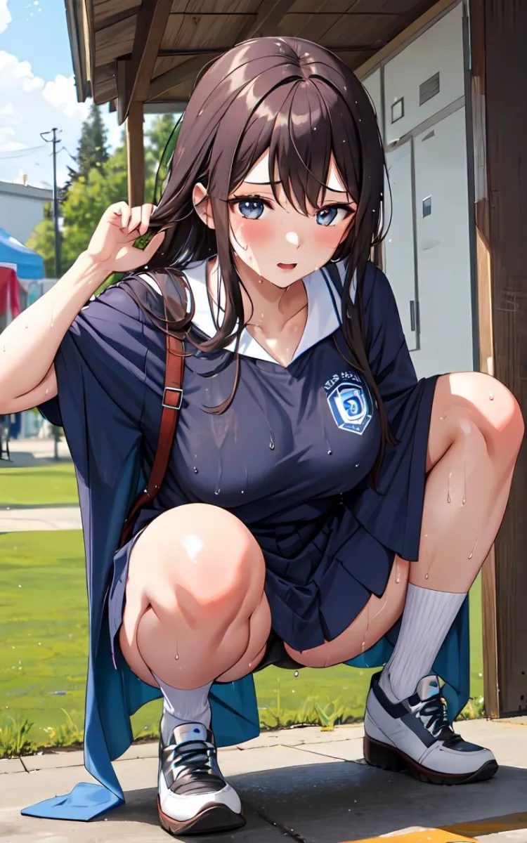 野外でM字開脚して大興奮しちゃう淫乱女子校生