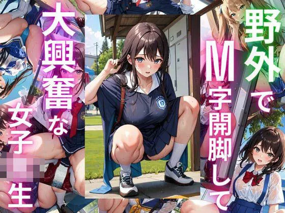 野外でM字開脚して大興奮しちゃう淫乱女子校生