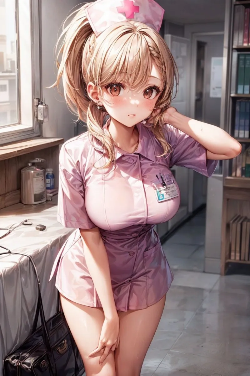 巨乳看護師のピンクの乳首