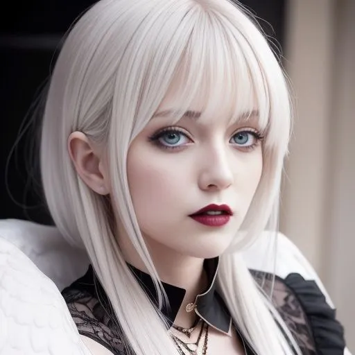 ホワイトヘアーのゴシック天使（セリフなし AI画像集）