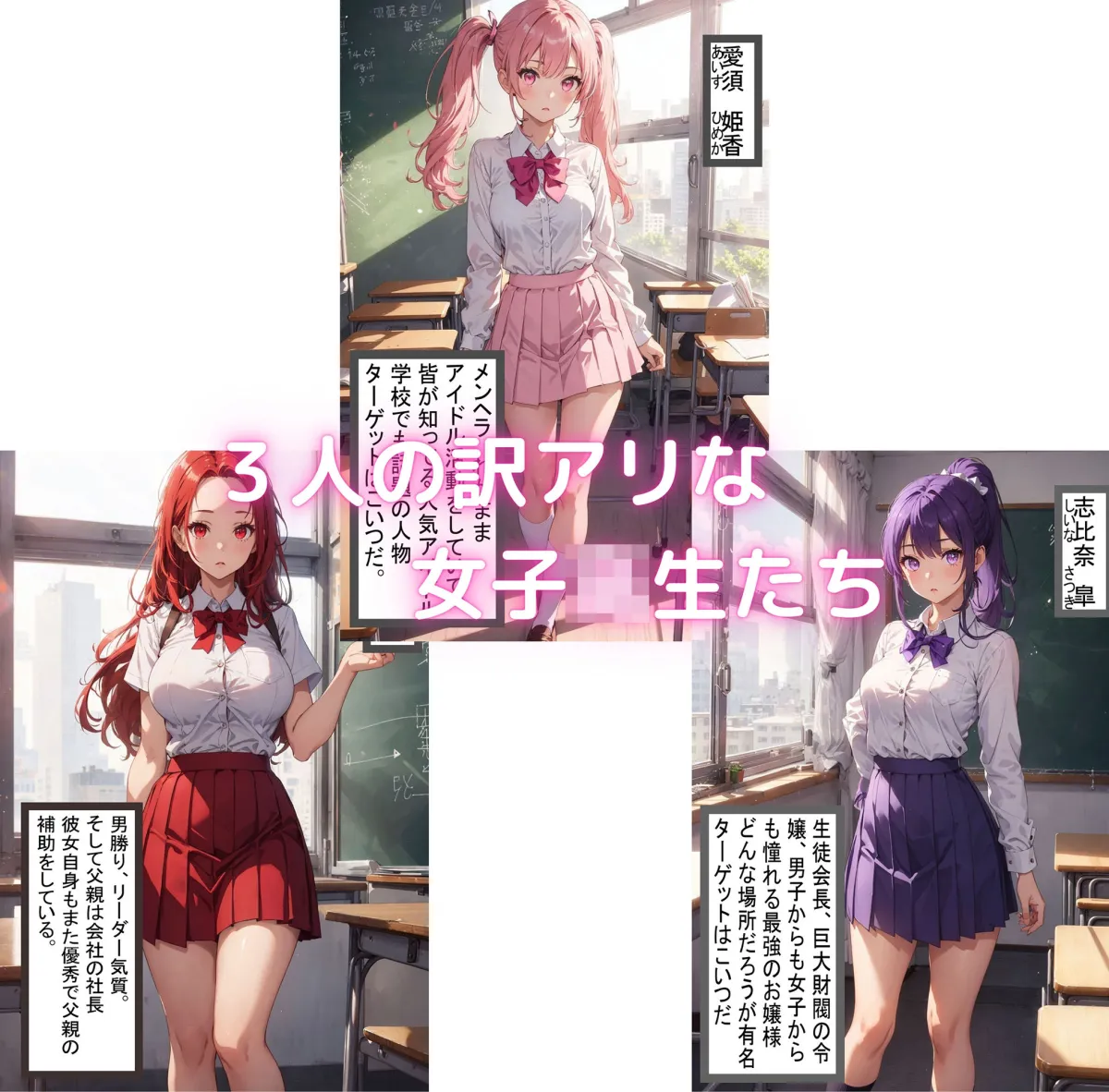 3人の訳アリ女子校生を犯す話【アイドル・生徒会長・社長令嬢編】