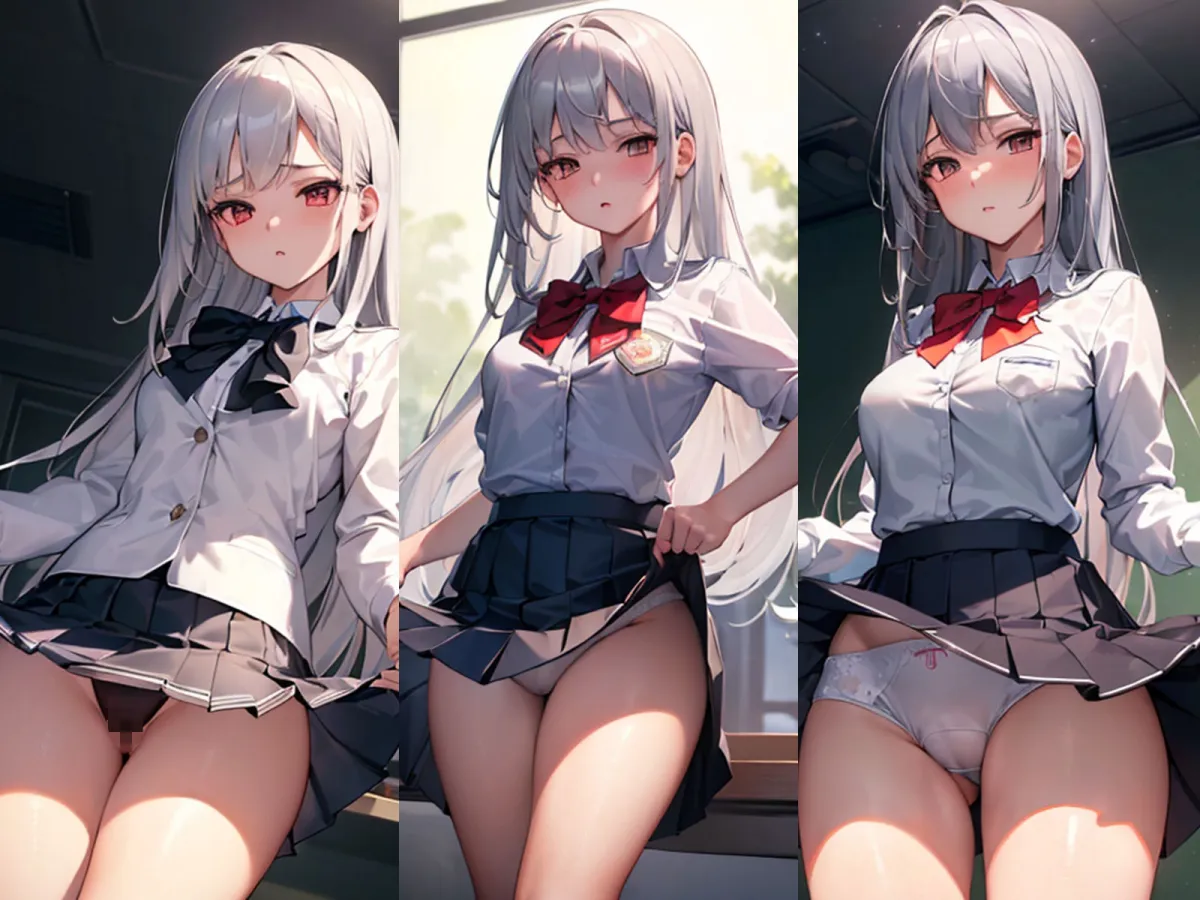 銀髪JKがパンツとノーパンおまんこと中出しアクメを見せてくれた