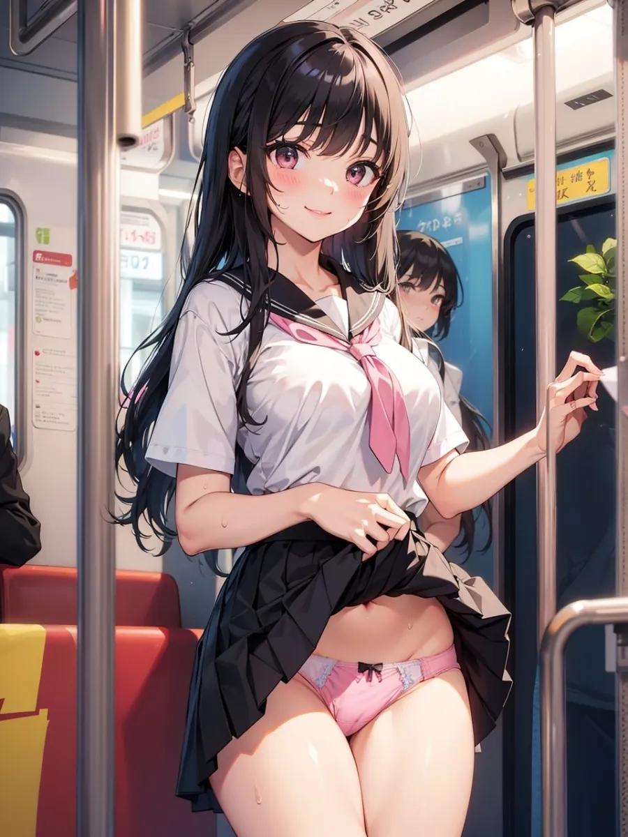 念願の電車内露出デビューを果たした痴女JKのCG集