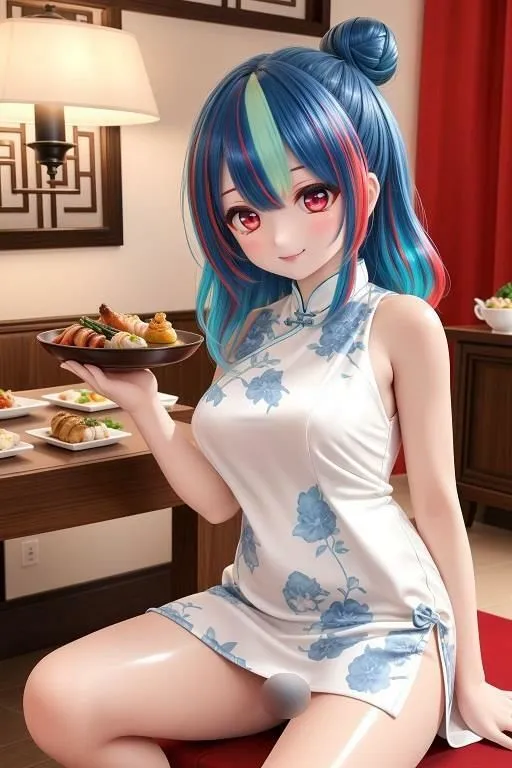 チャイナドレスで座ってパンチラ