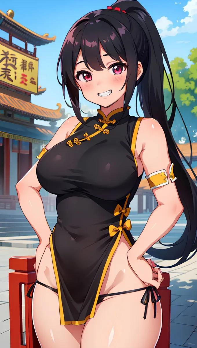 ポニーテールとチャイナドレス