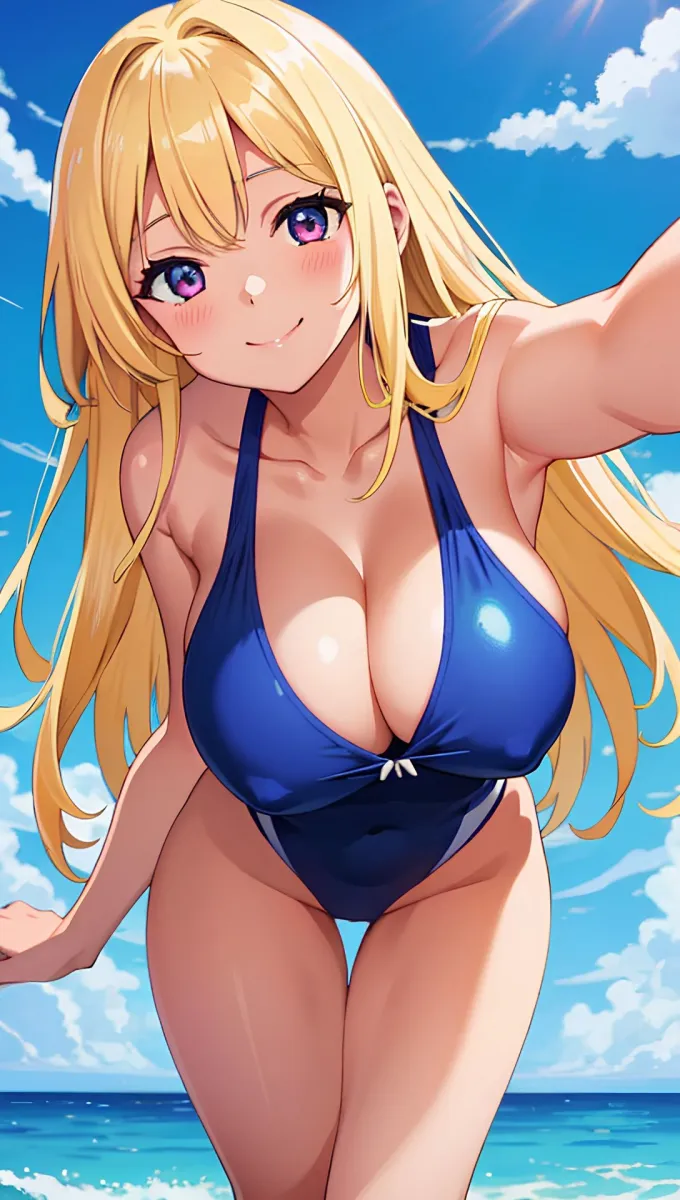 金髪巨乳とスクール水着