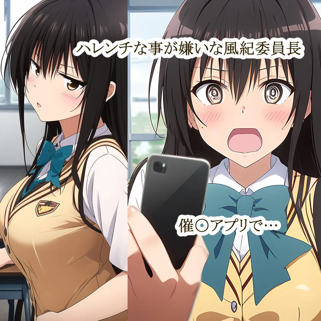催眠アプリによって学校の風紀を乱す風紀委員長