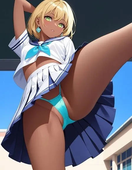 えちえちギャル制服女子のネオンカラーパンツ〜片足上げパンモロ編〜