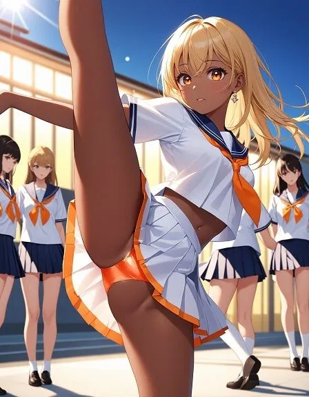 えちえちギャル制服女子のネオンカラーパンツ〜片足上げパンモロ編〜