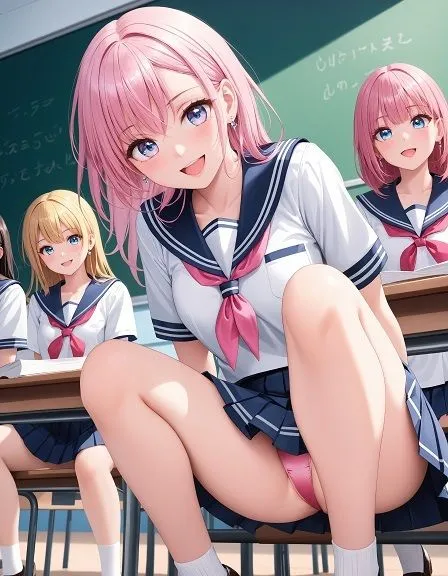 制服女子のしゃがみパンチラ