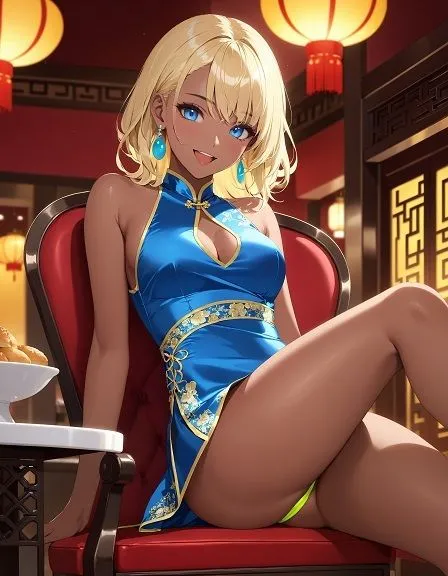 えちえちギャルのチャイナドレス×ネオンカラーパンツ〜座り編〜