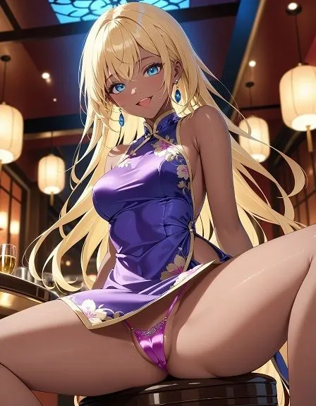 えちえちギャルのチャイナドレス×ネオンカラーパンツ〜座り編〜