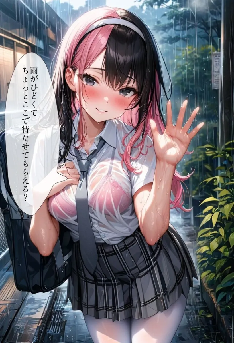 60キャラ びしょ濡れ制服JKと雨宿り