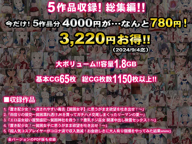 【期間限定 70％OFF】貧 困〜お金欲しさに股開く どエロイ貧困女子5人！〜【5作品総集編】