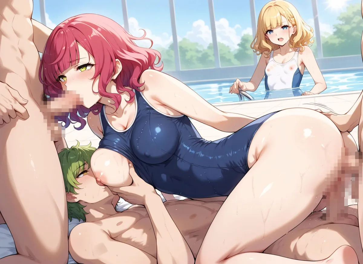夏のスク水！ハーレムエッチ