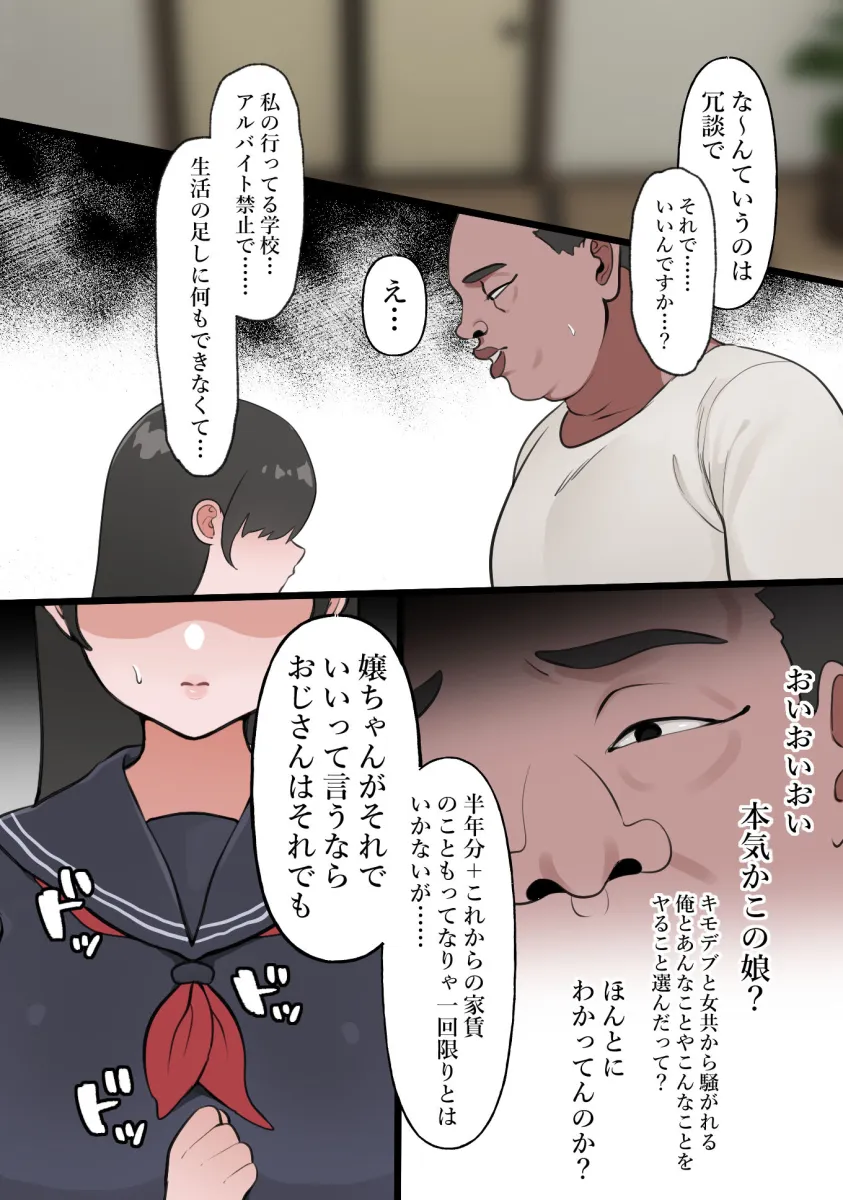 家賃滞納家庭、地味巨乳処女JKが清算