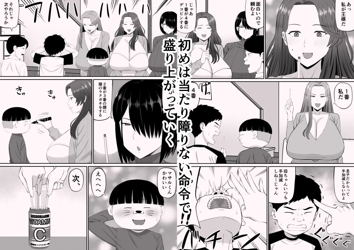 お母さん達と王様ゲームしてエッチな命令する話