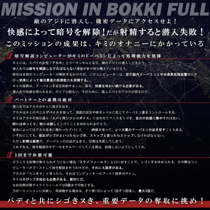 【ドーパミン分泌】シコシコボイス大作戦「スパイゲーム1」～おちんぽデバイスで重要データを盗み出せ～【音声で手コキ】