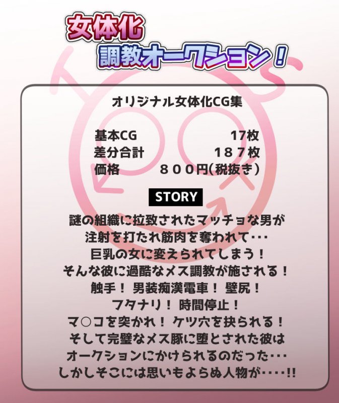 女体化調教オークション ～触手！壁尻！痴漢電車！フタナリ！時間停止！メス調教を施され売られる男の話。