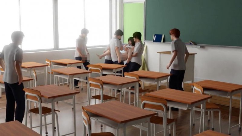 昼の教室で輪姦