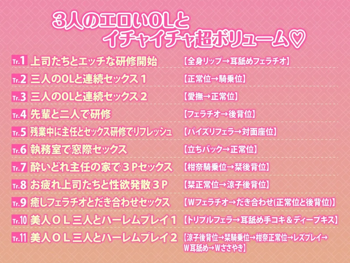 3時間越え【KU100】癒やしのドスケベOLと研修ハーレムえっち！ ～新人くんのために私たちが大人のご奉仕してあげる♪～【大ボリューム】