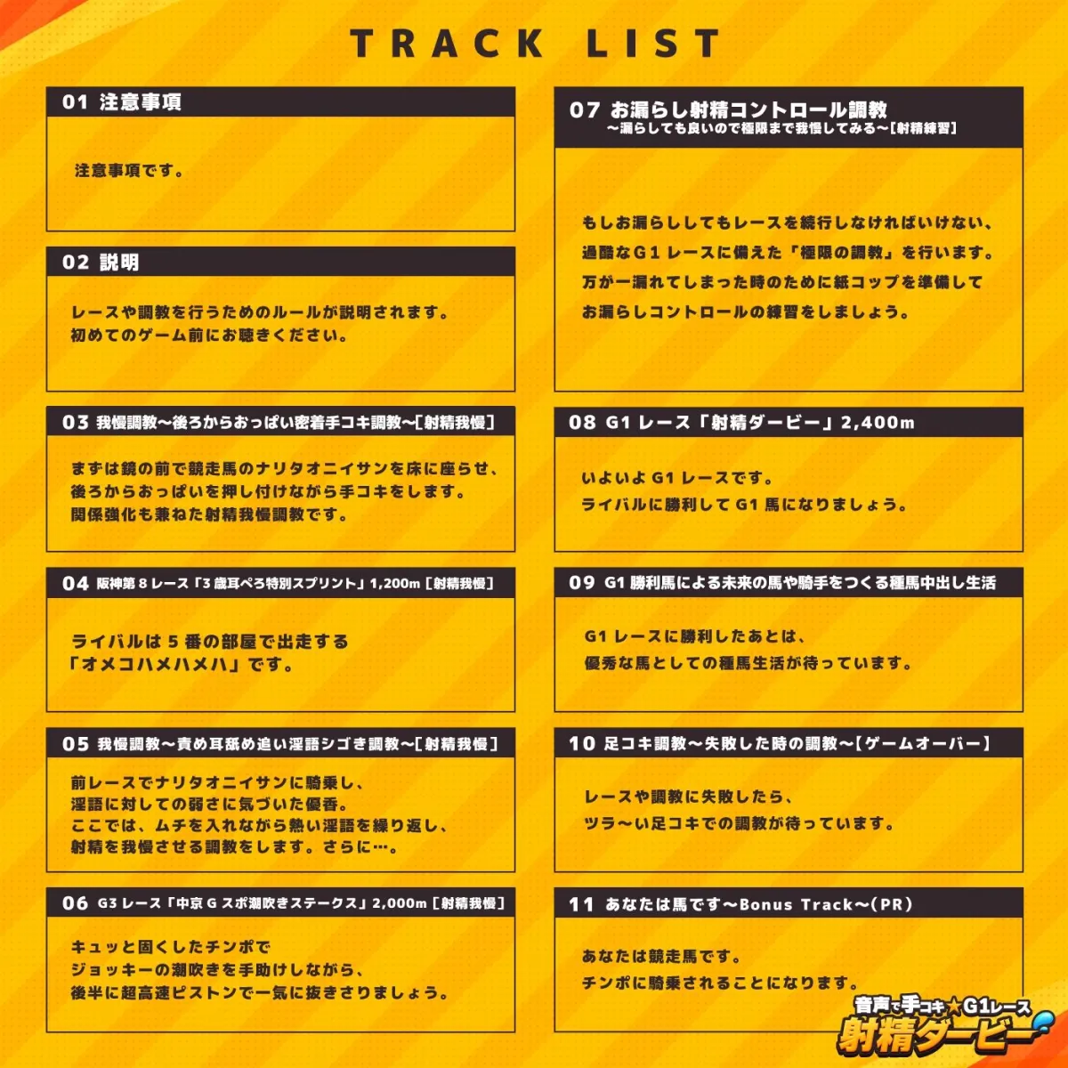 【騎乗】音声で手コキ★G1レース「射精ダービー」～ムチはゾリゾリ耳舐め♪オス馬のオトコに女性ジョッキーが騎乗し優勝を目指すゲーム～【射精我慢】